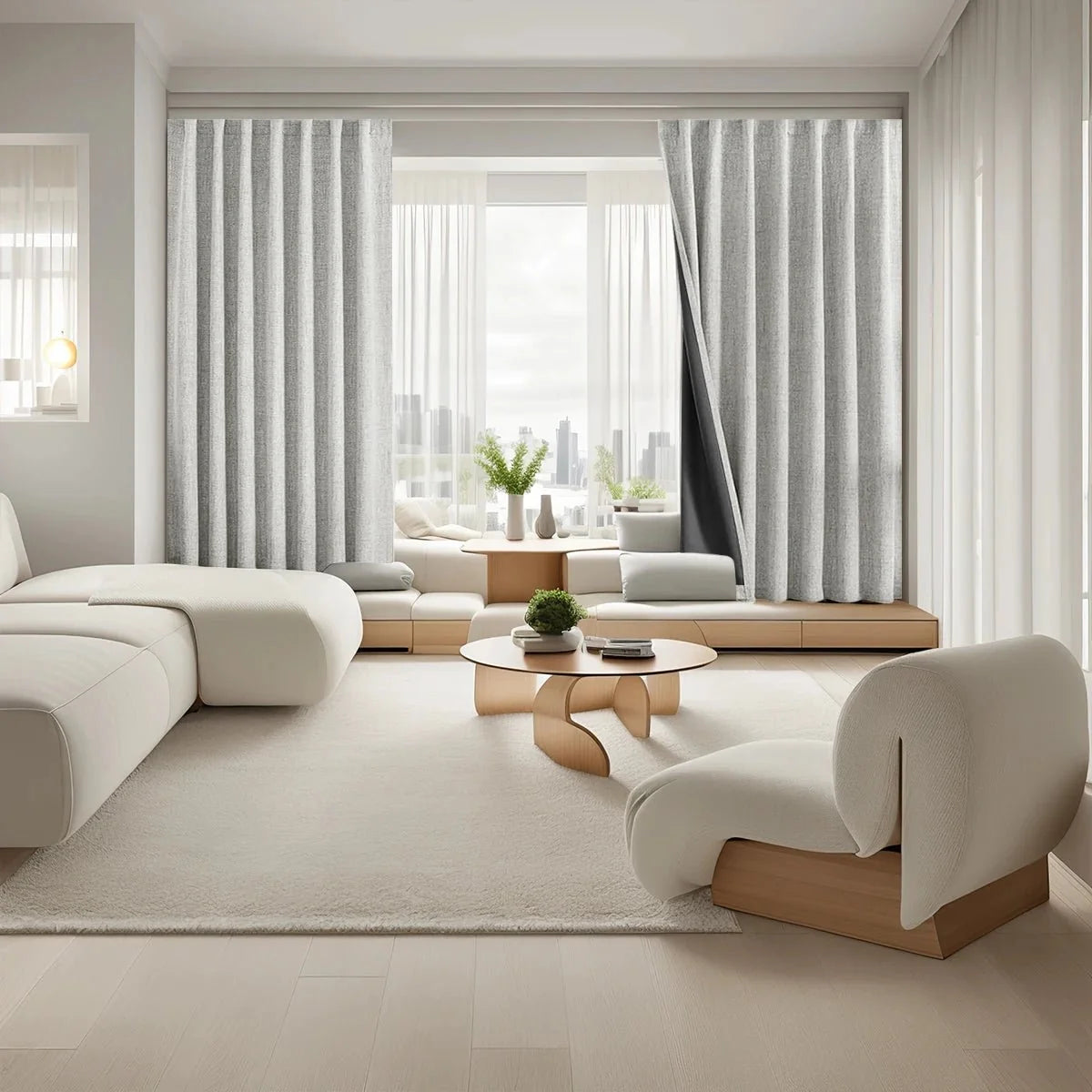 Blackout Curtains Set of 2 in Linen Look, Bedroom Curtains with Slot Top, Curtains for Living Room in Solid Colour_01