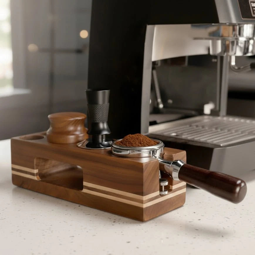 Portafilter Holder, Wooden Tamper Station for 51–53 mm and 58 mm Tampers, Coffee Station Organiser, Coffee Accessories