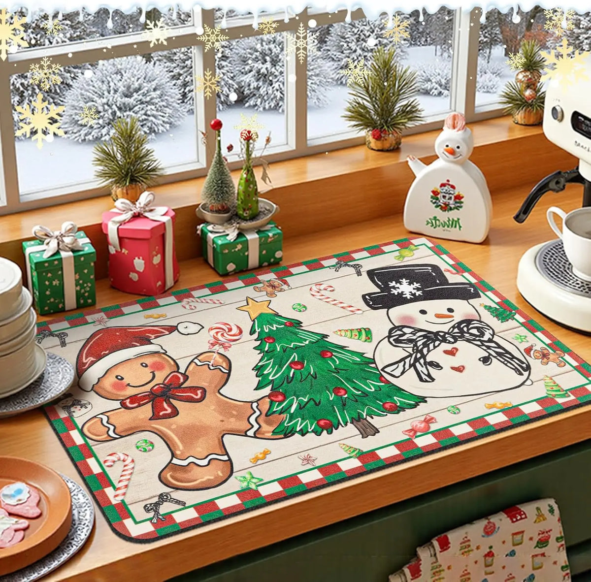 Kitchen Mats for Christmas, Dish Drying Mat, Non Slip Mat for Coffee Machine, Coaster, Christmas Table Decorations_04