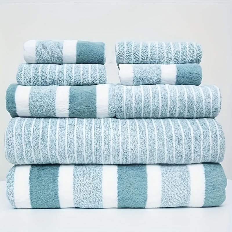 Bath Towel Set of 8, Quick Dry Striped Microfibre Towels with 2 Hand Towels and 4 Face Cloths_09