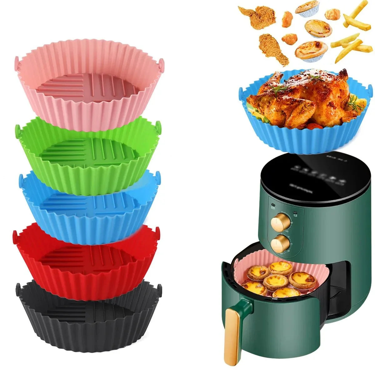 Silicone Baking Mould for Air Fryer, Foldable Air Fryer Liner, Silicone Air Fryer Tray for Small and Large Baskets_01