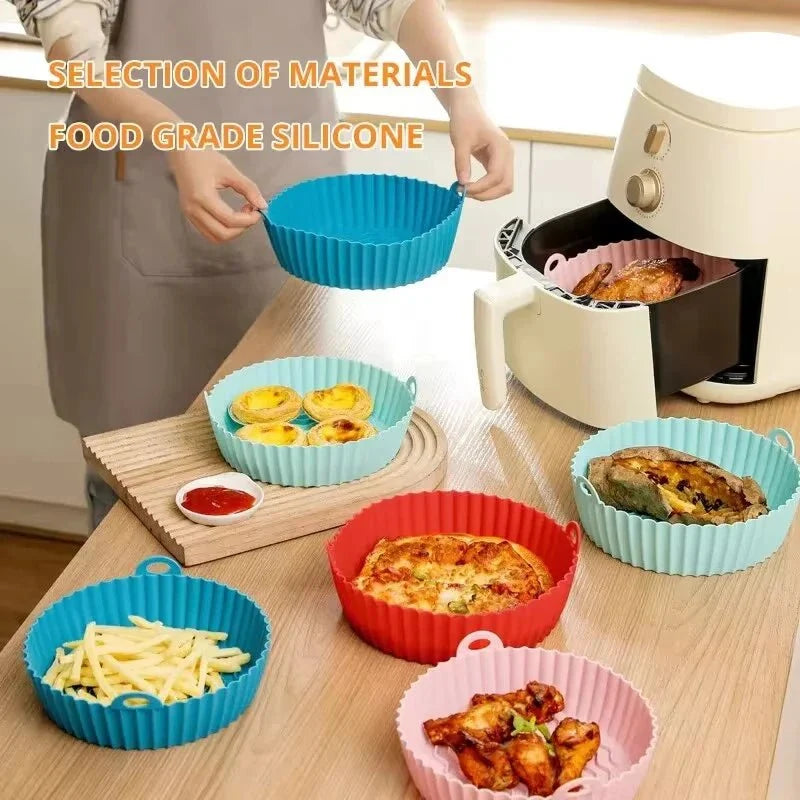 Silicone Baking Mould for Air Fryer, Foldable Air Fryer Liner, Silicone Air Fryer Tray for Small and Large Baskets_02