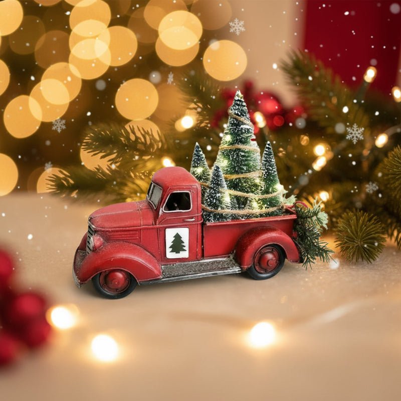 Christmas Ornament Red Truck with Bottle Brush Tree, Vintage Christmas Decorations, Christmas Tabletop Decor for Mantel