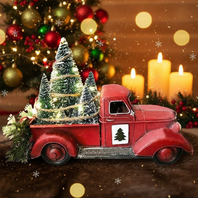 Christmas Ornament Red Truck with Bottle Brush Tree, Vintage Christmas Decorations, Christmas Tabletop Decor for Mantel