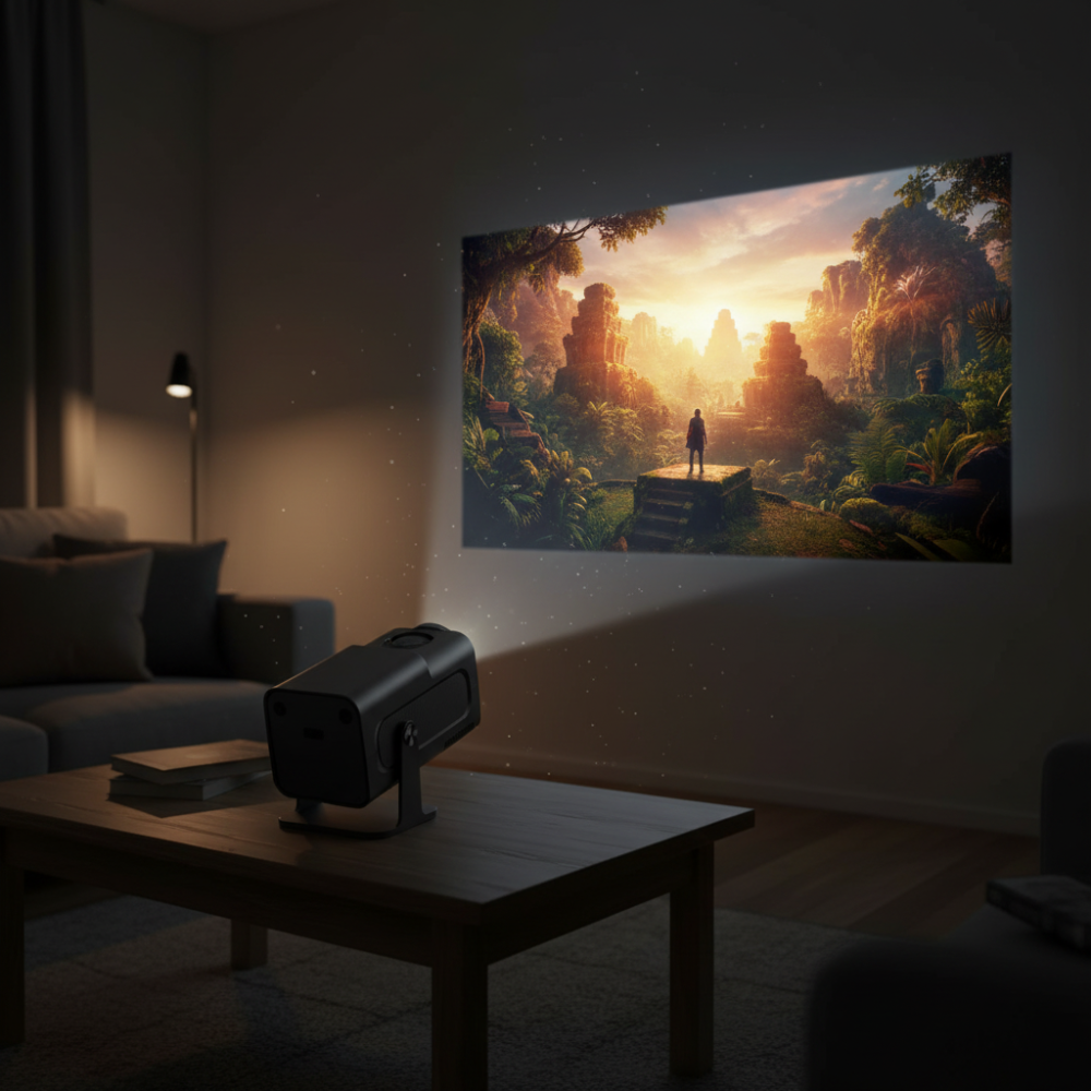 Smart Mini Projector | Portable WiFi Projector with Bluetooth Connectivity | Adjustable Viewing Angle for Home Entertainment 0