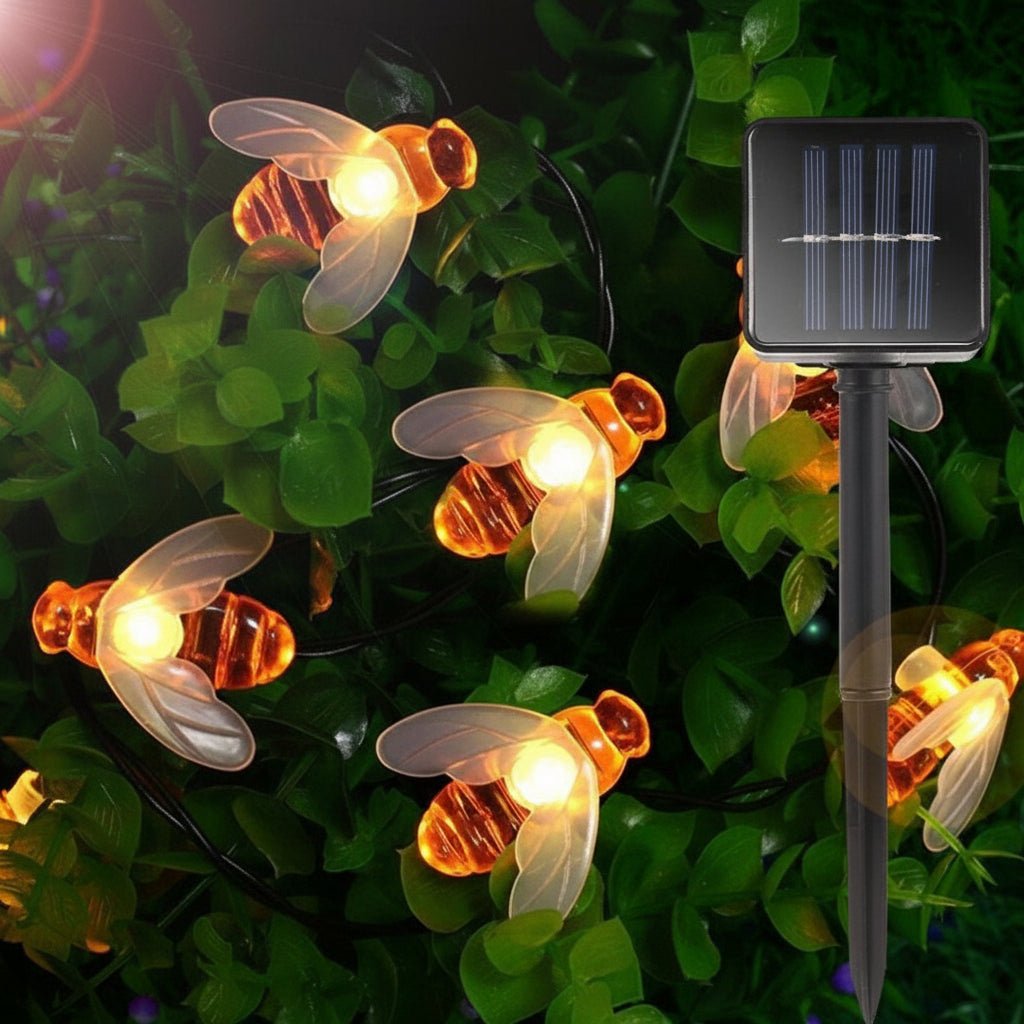 Solar Garden Lights, Outdoor String Lights with Honeybee LEDs, Solar Fairy Lights Warm White for Balcony and Patio
