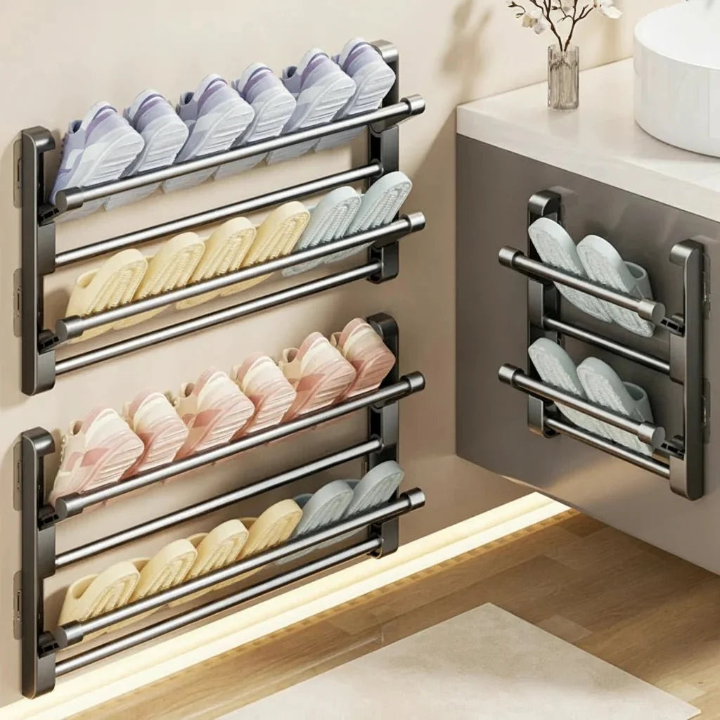 Wall Mounted Shoe Rack with Drainage, Shoe Storage Rack for Bathroom and Hallway, White Space Saving Shoe Organiser_00