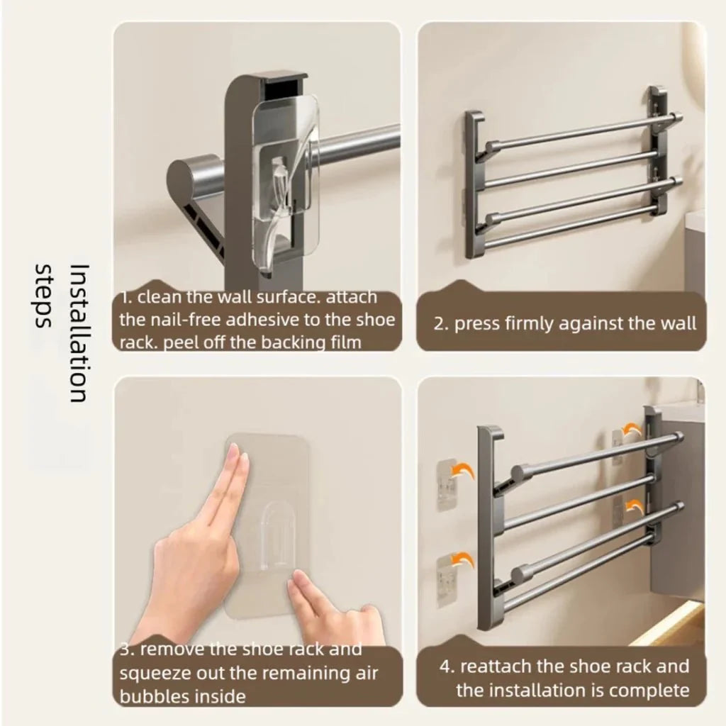 Wall Mounted Shoe Rack with Drainage, Shoe Storage Rack for Bathroom and Hallway, White Space Saving Shoe Organiser_03