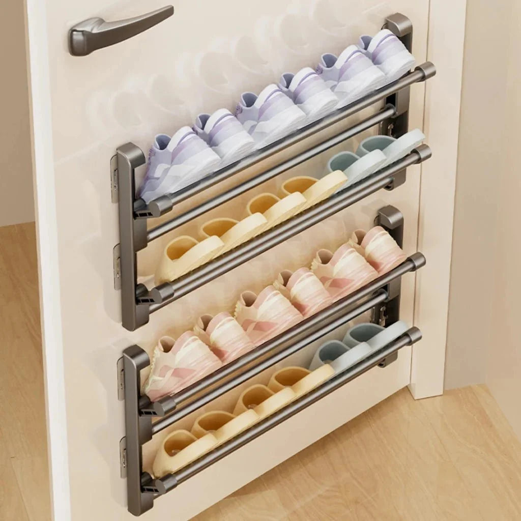 Wall Mounted Shoe Rack with Drainage, Shoe Storage Rack for Bathroom and Hallway, White Space Saving Shoe Organiser_05