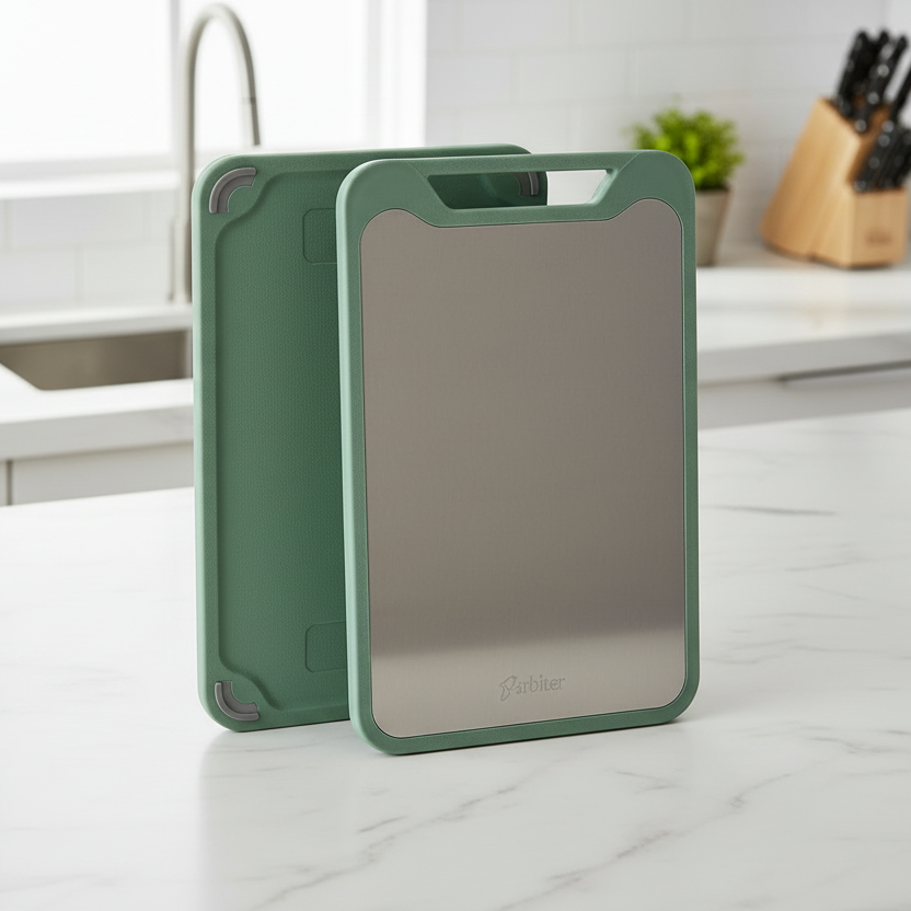 Stainless Steel Chopping Board, Double Sided Cutting Board with Juice Groove and Garlic Grater, Chopping Boards for Meat_00