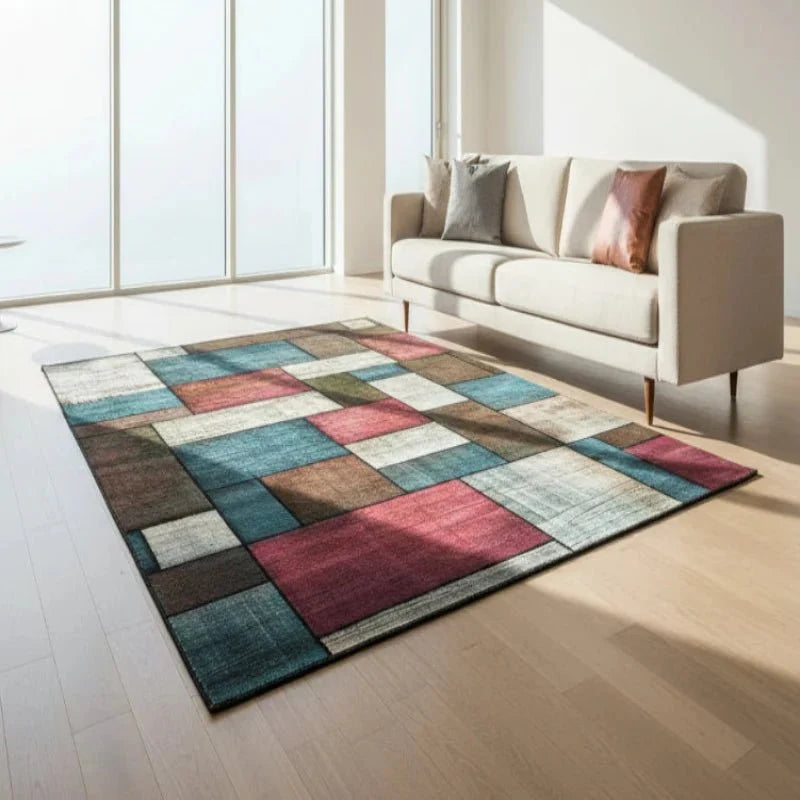 Living Room Rugs, Washable Large Rug for Bedroom, Soft Velvet Geometric Carpets with Non Slip Backing