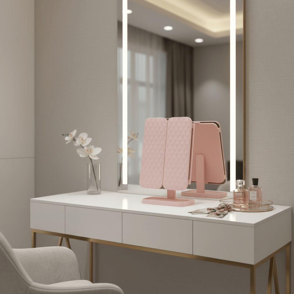 Vanity Mirror with Lights, Dressing Table Mirror with 2x and 3x Magnification, Foldable Rechargeable LED Makeup Mirror_01