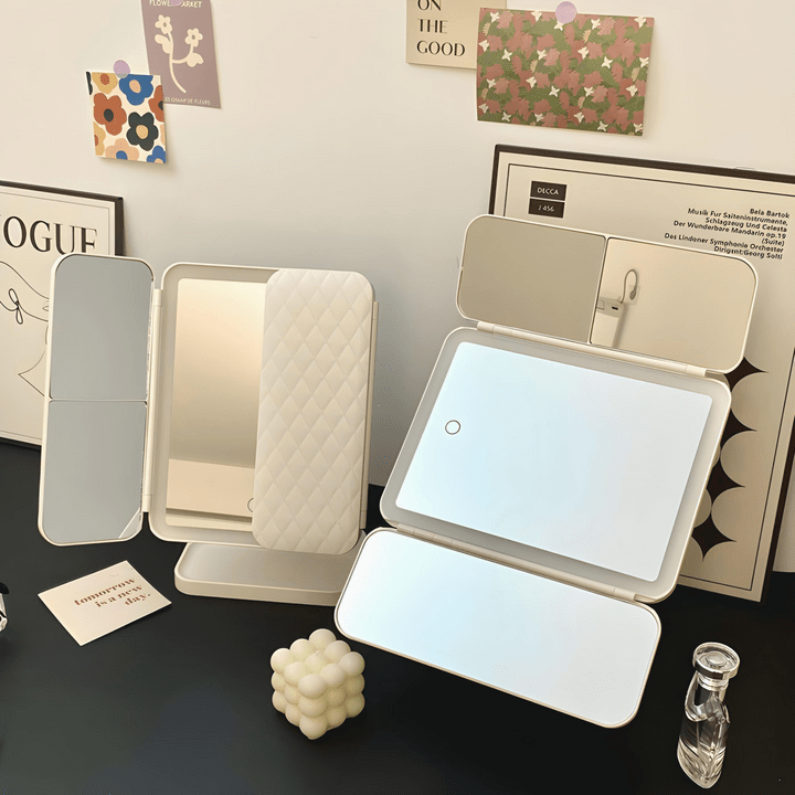 Vanity Mirror with Lights, Dressing Table Mirror with 2x and 3x Magnification, Foldable Rechargeable LED Makeup Mirror_05