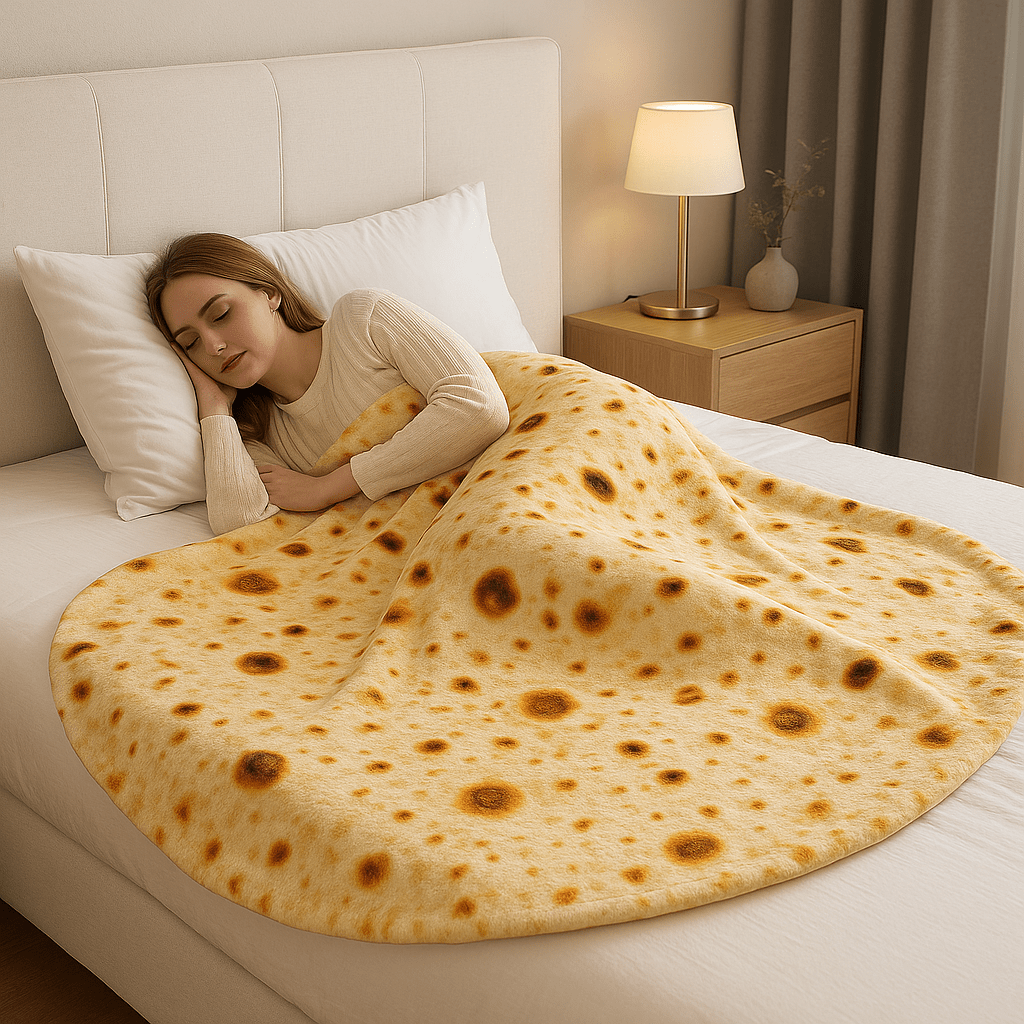 Throw Blanket with Funny Taco Tortilla Design, Burrito Blanket in Soft Round Flannel, Camping Blanket, Funny Gifts_00