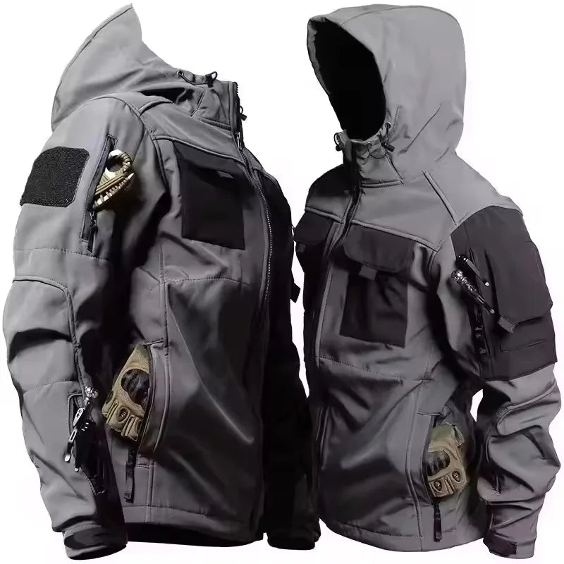 Waterproof Coat for Men, Softshell Jacket with Fleece Lining and Hood, Windbreaker Jacket for Outdoor and Hiking_01