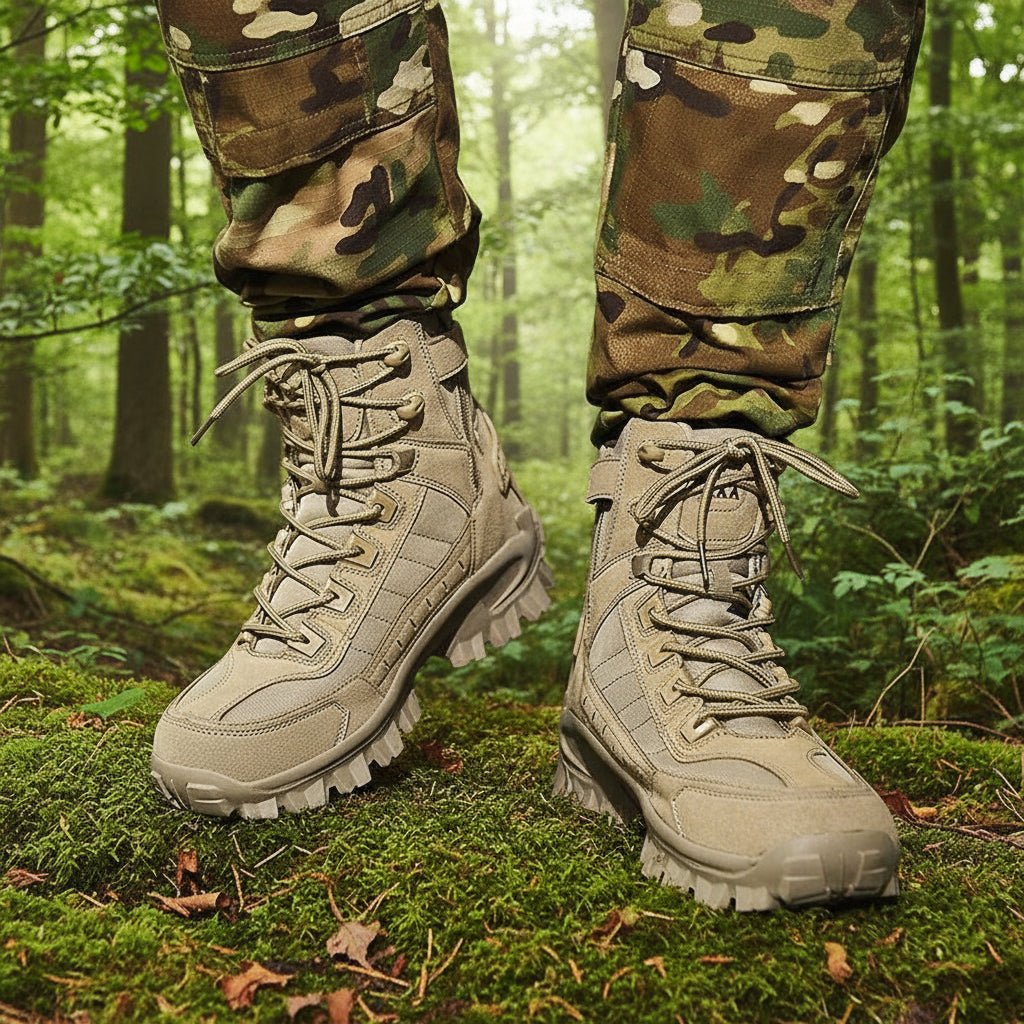 Mens Waterproof Hiking Shoes, Tactical Walking Shoes with Suede Upper and Non Slip Sole, Trekking Shoes for Outdoor