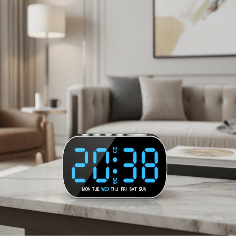 Digital Alarm Clock with Temperature and Date, LED Bedside Clock with Dual Alarm, Small Digital Clock for Bedroom