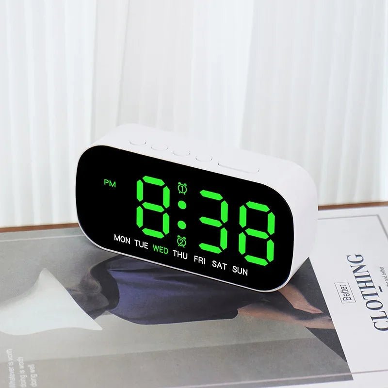 Digital Alarm Clock with Temperature and Date, LED Bedside Clock with Dual Alarm