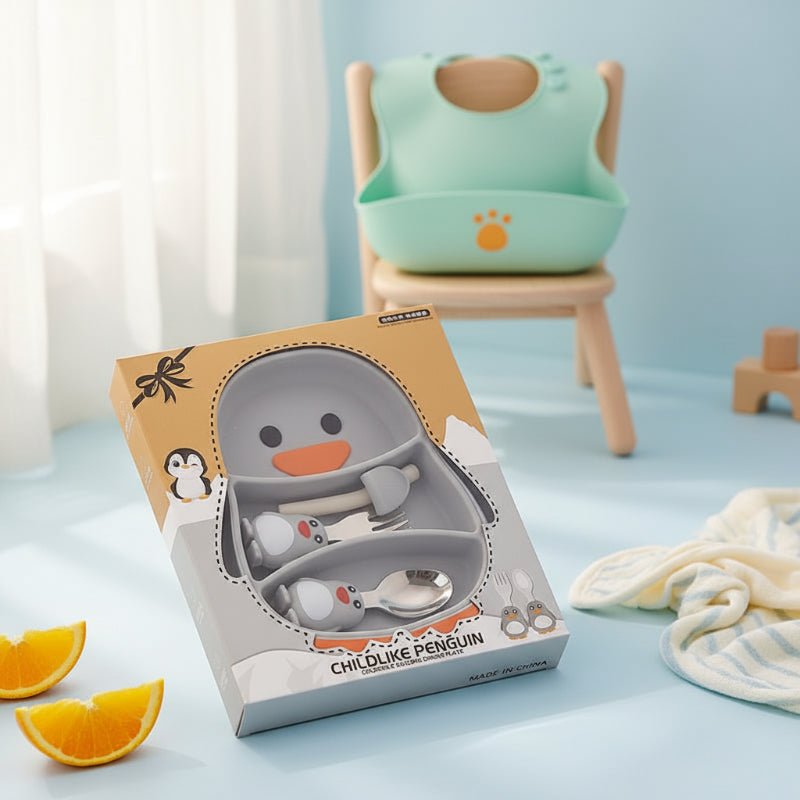 Childrens Plate with Suction Base, Silicone Suction Plate for Babies and Toddlers, Divided Weaning Plate_00