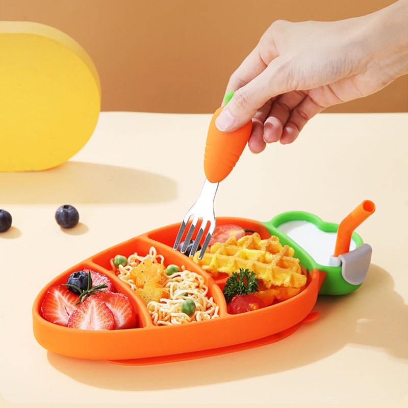 Childrens Plate with Suction Base, Silicone Suction Plate for Babies and Toddlers, Divided Weaning Plate_01