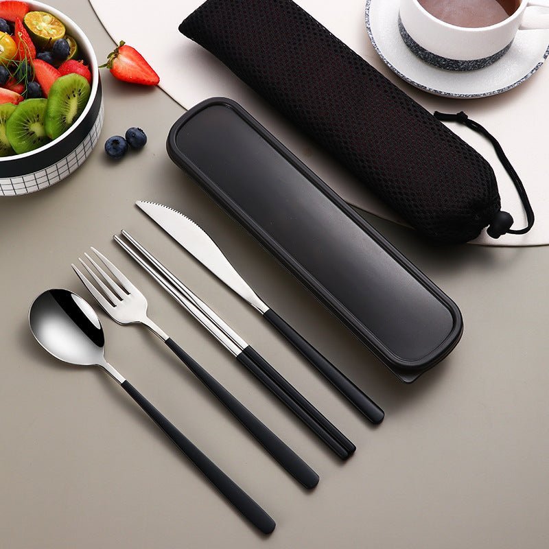 Travel Cutlery Set with Storage Bag, Stainless Steel Gold Cutlery Set, Camping Cutlery Set with Chopsticks_01