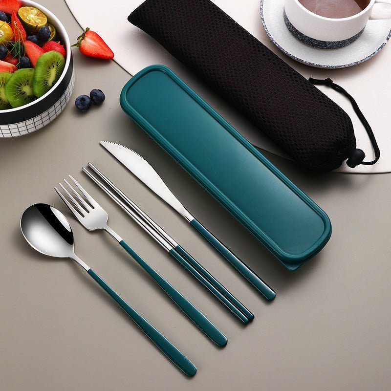 Travel Cutlery Set with Storage Bag, Stainless Steel Gold Cutlery Set, Camping Cutlery Set with Chopsticks_02