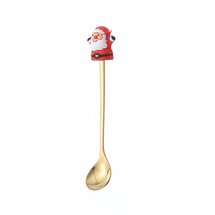Christmas Teaspoons, Dessert Spoons, Dessert Forks, Stainless Steel Cutlery Set with Festive Tree and Santa Motifs_10