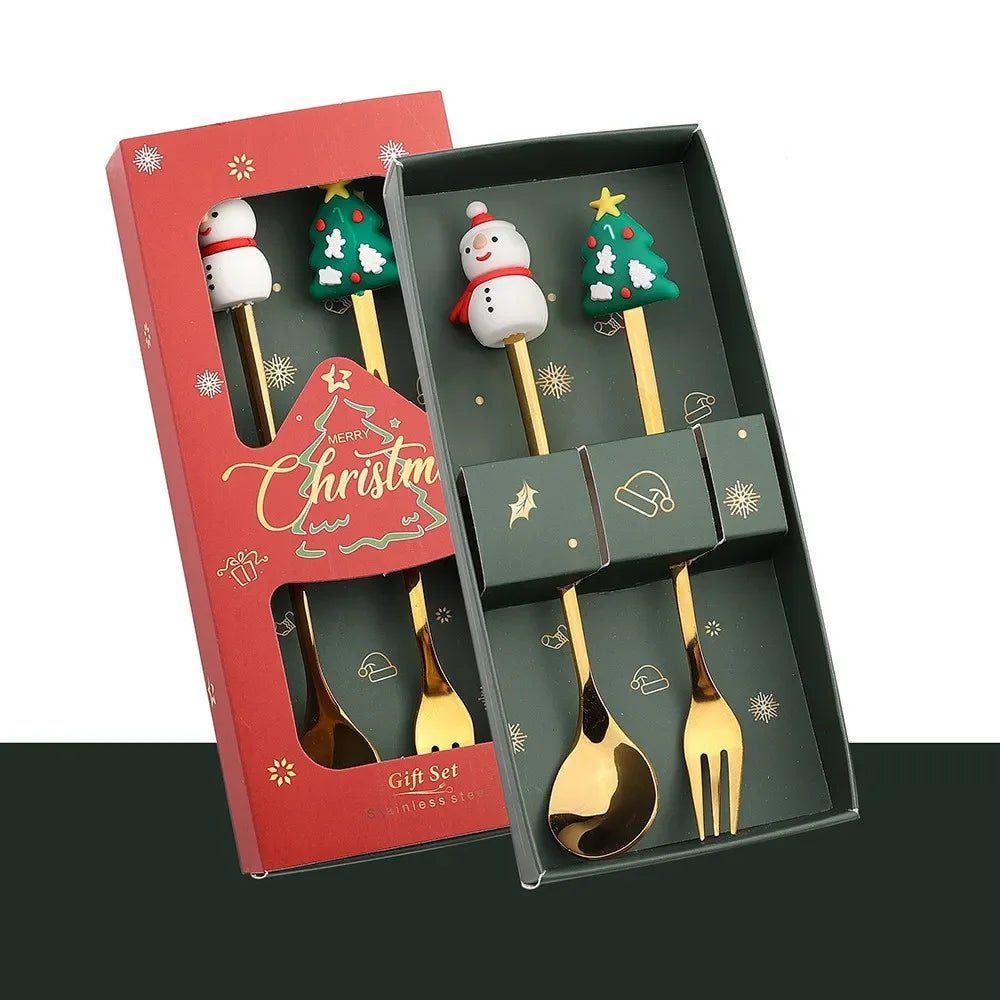 Christmas Teaspoons, Dessert Spoons, Dessert Forks, Stainless Steel Cutlery Set with Festive Tree and Santa Motifs_11