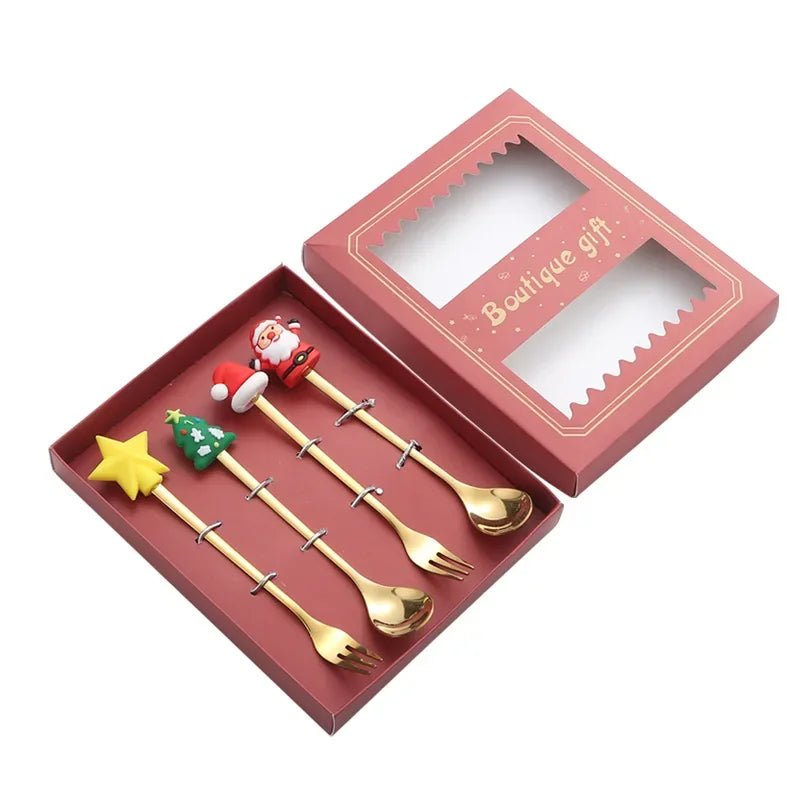 Christmas Teaspoons, Dessert Spoons, Dessert Forks, Stainless Steel Cutlery Set with Festive Tree and Santa Motifs_20