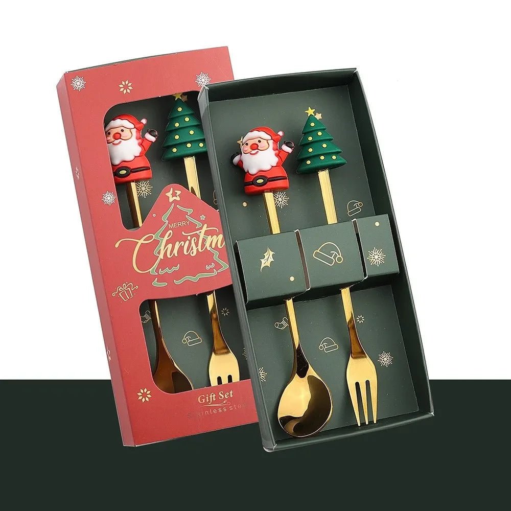 Christmas Teaspoons, Dessert Spoons, Dessert Forks, Stainless Steel Cutlery Set with Festive Tree and Santa Motifs_21