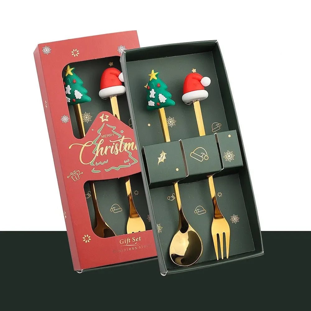 Christmas Teaspoons, Dessert Spoons, Dessert Forks, Stainless Steel Cutlery Set with Festive Tree and Santa Motifs_23