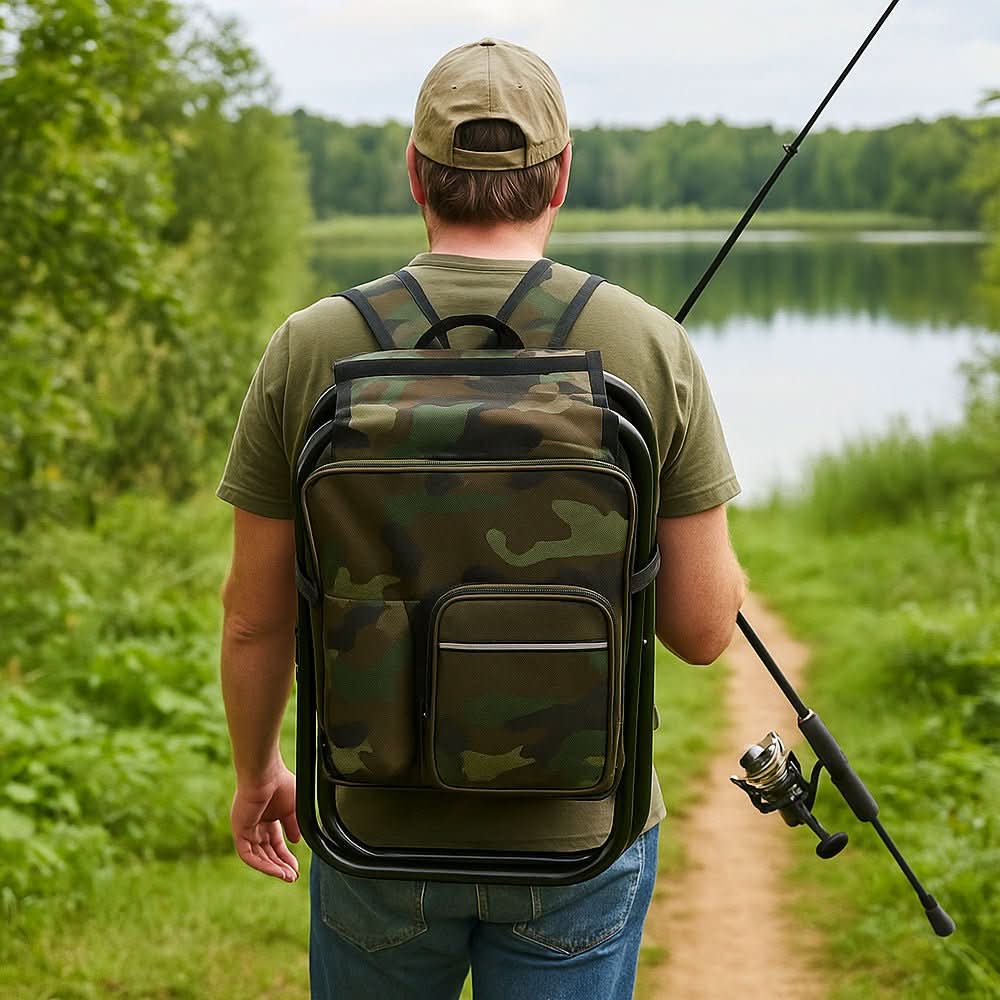 Camping Rucksack with Folding Chair and Cool Bag, 3 in 1 Camouflage Rucksack