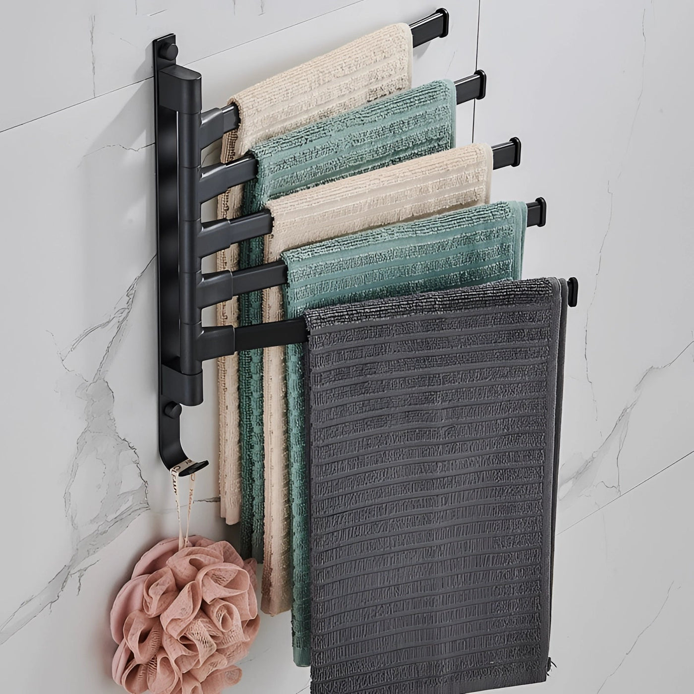 Towelix | Black Towel Rack with 5 Swivel Arms | Space-Saving Design for Stylish Bathrooms 1