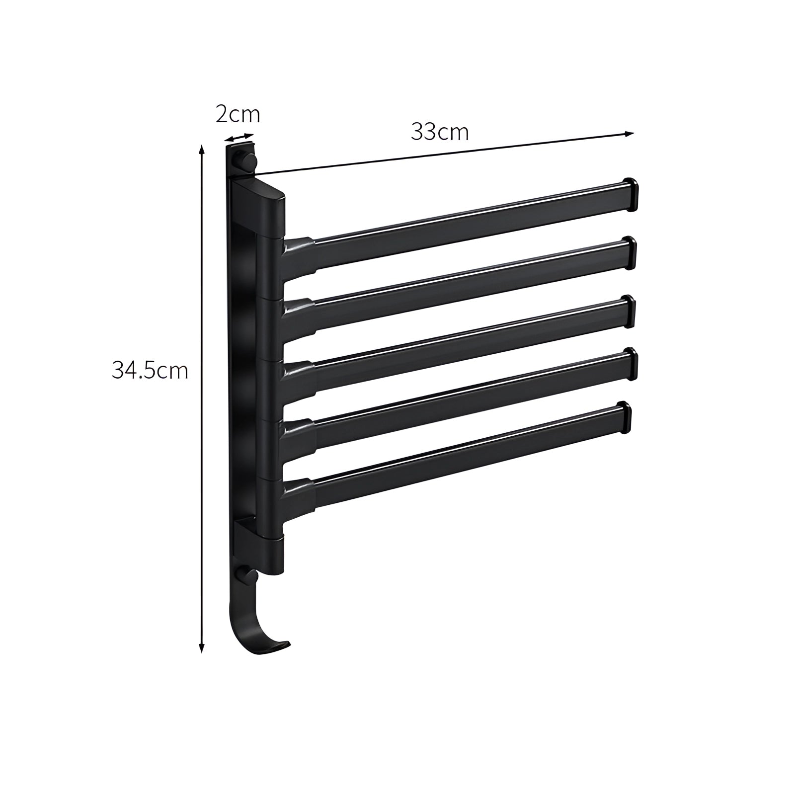 Towelix | Black Towel Rack with 5 Swivel Arms | Space-Saving Design for Stylish Bathrooms 3