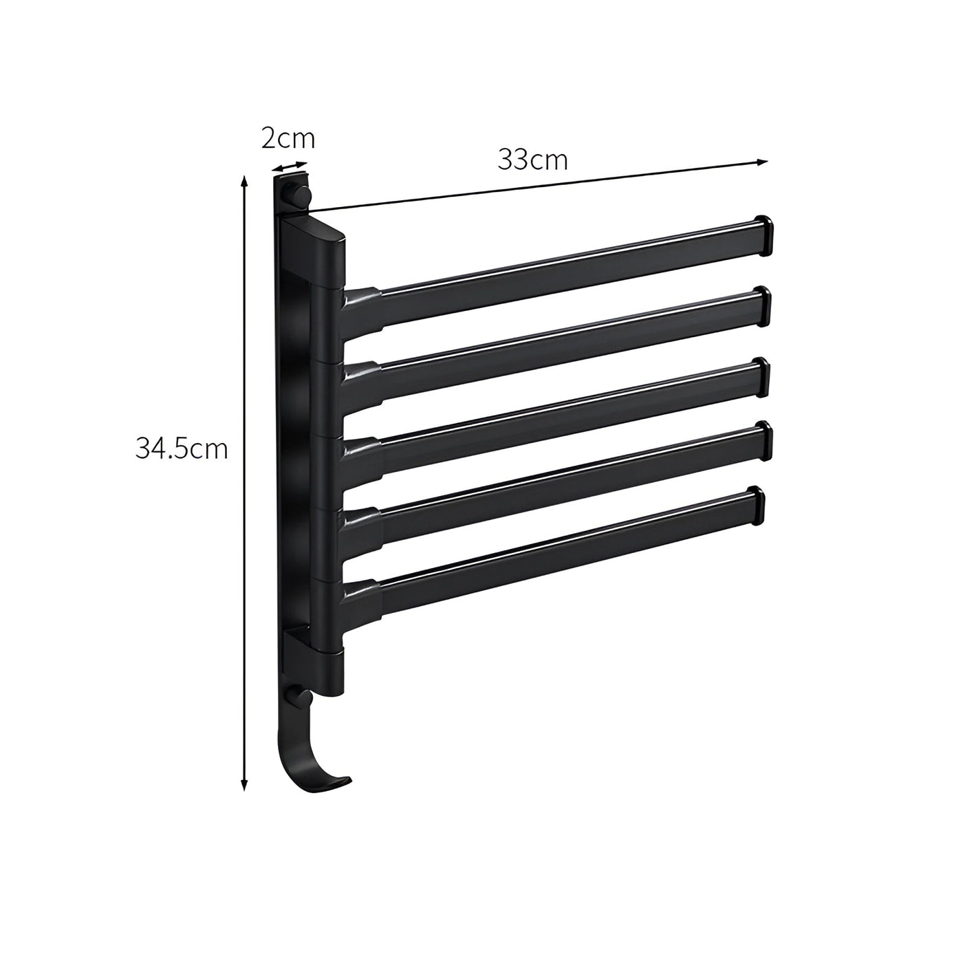 Towelix | Black Towel Rack with 5 Swivel Arms | Space-Saving Design for Stylish Bathrooms 3