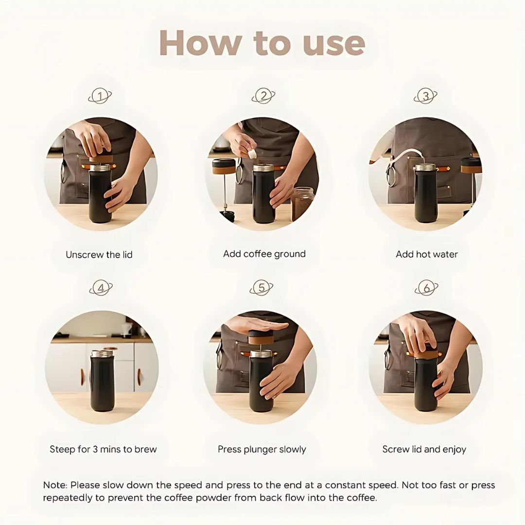 Travel Brew | Portable French Press Coffee Maker with Double-Wall Insulation | Compact Design for On-the-Go Coffee Lovers 5