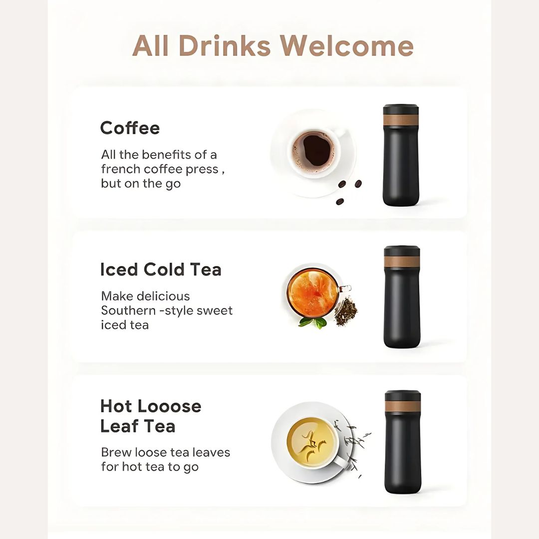 Travel Brew | Portable French Press Coffee Maker with Double-Wall Insulation | Compact Design for On-the-Go Coffee Lovers 6