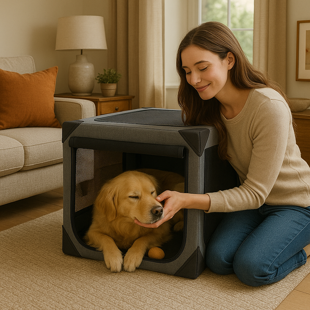 Travel Haven | Large Dog Crate with Chew-Resistant Fabric & Ventilation | Lightweight Design for Comfort 6