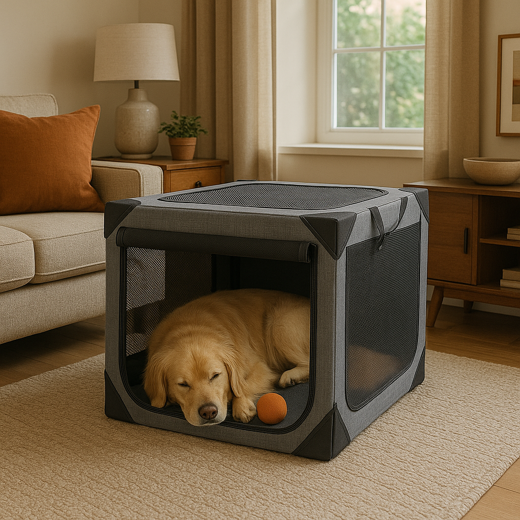Travel Haven | Large Dog Crate with Chew-Resistant Fabric & Ventilation | Lightweight Design for Comfort 7