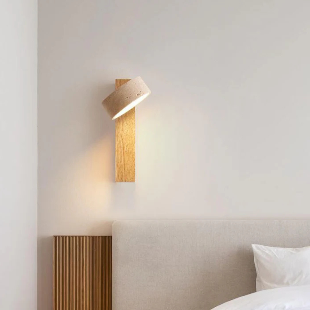 TravertineAura | Elegant Natural Wood LED Wall Sconce Light
