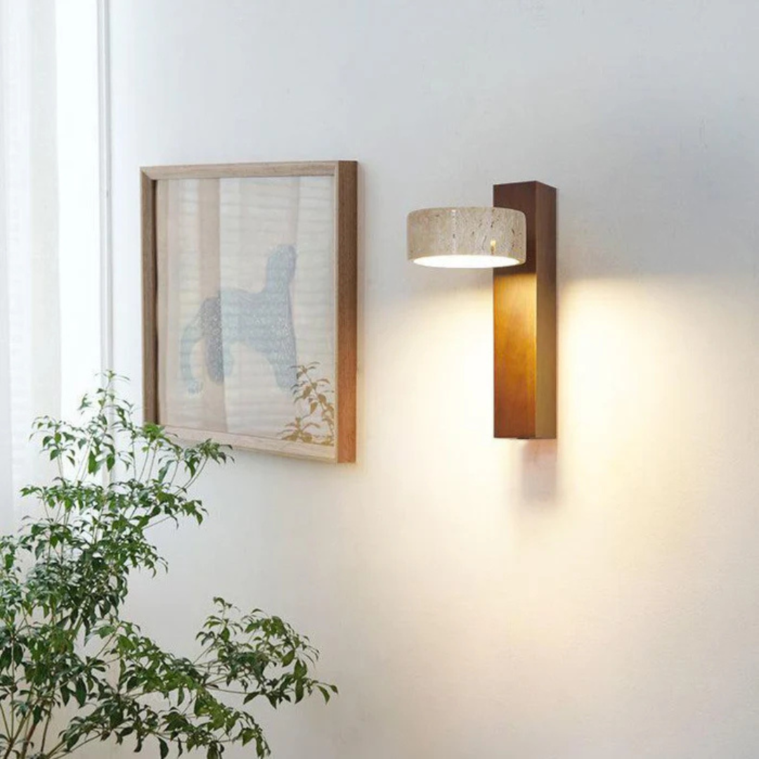 TravertineAura | Elegant Natural Wood LED Wall Sconce Light 4