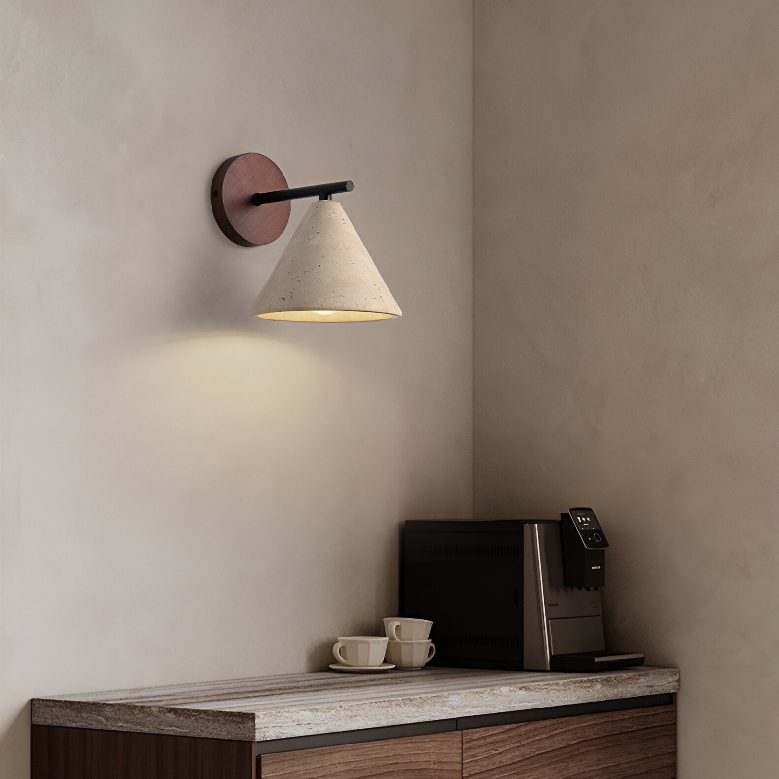TravertineGlow | Elegant Modern Cone Wall Sconce with LED Lighting