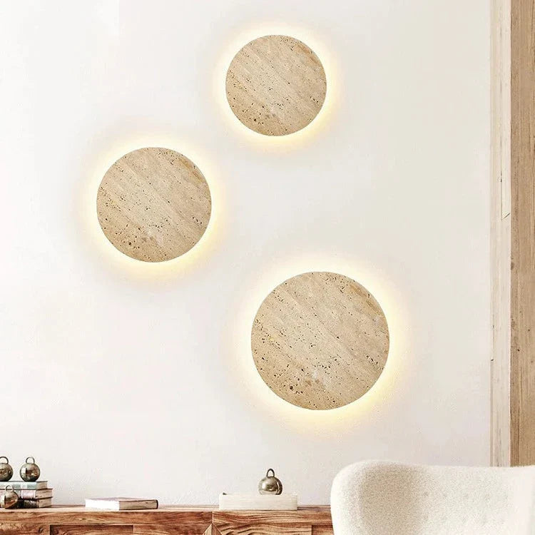 TravertineGlow | Elegant Natural Stone Round Wall Sconce Light 0