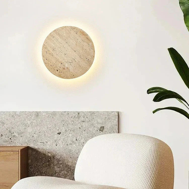 TravertineGlow | Elegant Natural Stone Round Wall Sconce Light 4