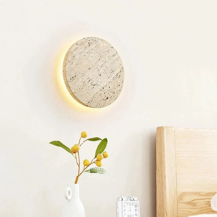 TravertineGlow | Elegant Natural Stone Round Wall Sconce Light 5