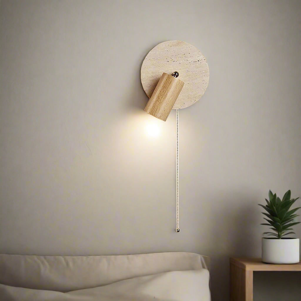 TravertineGlow | Elegant Natural Wood Rotatable Wall Sconce Light 2