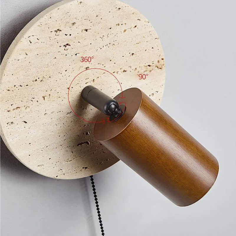 TravertineGlow | Elegant Natural Wood Rotatable Wall Sconce Light 5