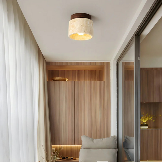 TravertineGlow | Elegant Warm LED Flush Mount Ceiling Light Fixture 0