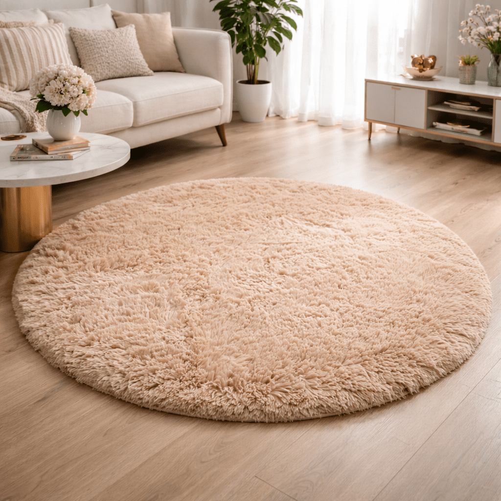 Round Rugs for Living Room, Soft Bedroom Rug, Fluffy Circle Rug with High Pile, Shaggy Hallway Rug_00