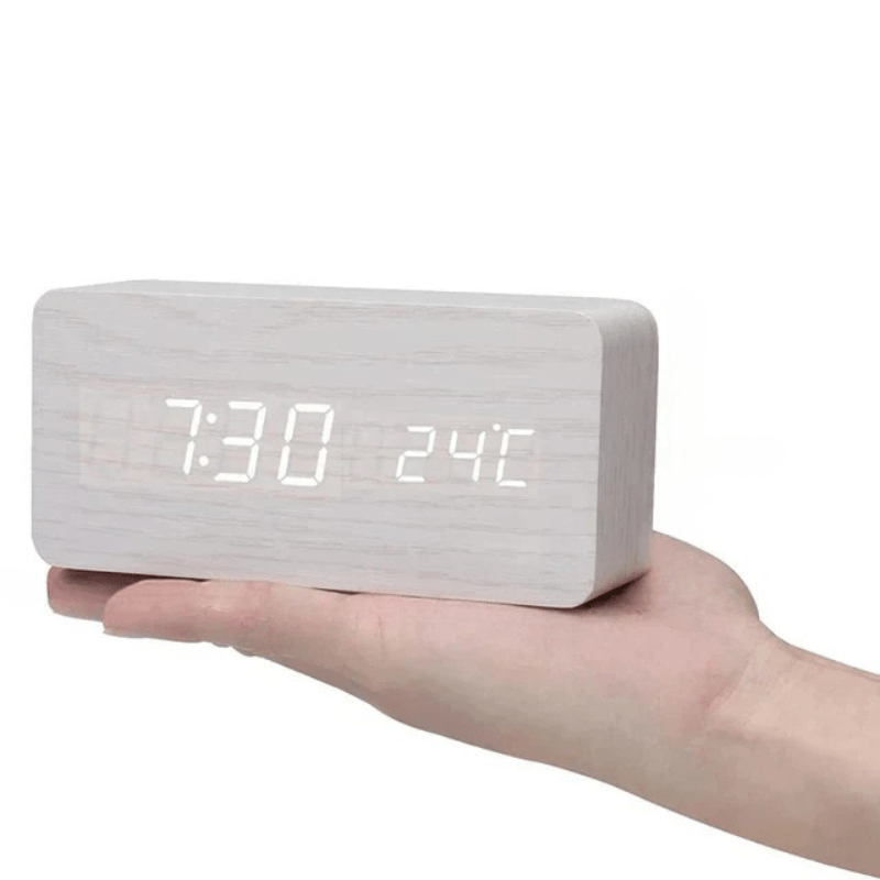 Digital Alarm Clock, LED Digital Clock with Temperature Display in Wood Look, Bedside Clock with 3 Alarms and USB Cable_11